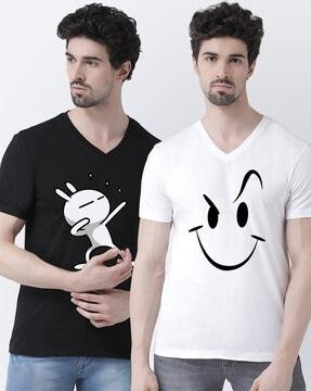 pack of 2 graphic print slim fit v-neck t-shirts