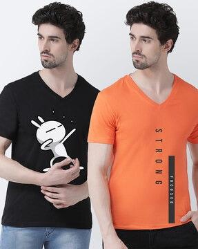 pack of 2 graphic print slim fit v-neck t-shirts