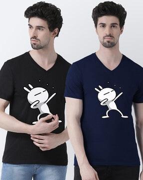 pack of 2 graphic print slim fit v-neck t-shirts