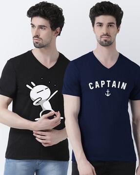 pack of 2 graphic print slim fit v-neck t-shirts