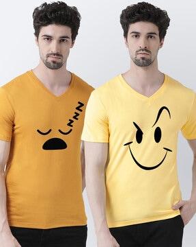 pack of 2 graphic print slim fit v-neck t-shirts