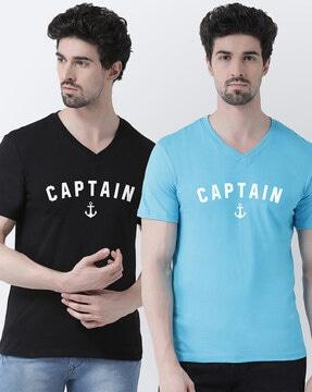 pack of 2 graphic print slim fit v-neck t-shirts