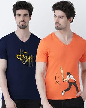 pack of 2 graphic print slim fit v-neck t-shirts