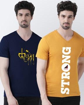 pack of 2 graphic print slim fit v-neck t-shirts