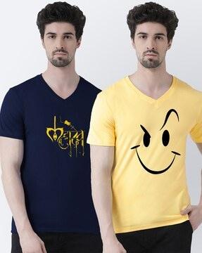 pack of 2 graphic print slim fit v-neck t-shirts