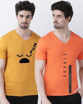 pack of 2 graphic print slim fit v-neck t-shirts