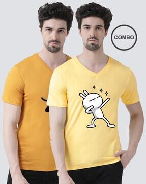 pack of 2 graphic regular fit v-neck t-shirt