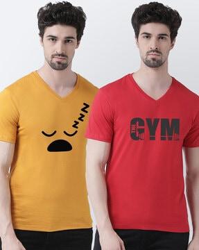 pack of 2 graphic regular fit v-neck t-shirt