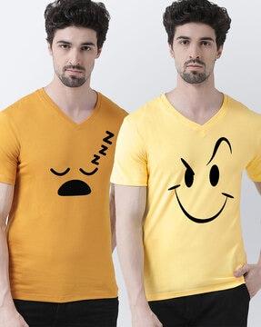 pack of 2 graphic regular fit v-neck t-shirt