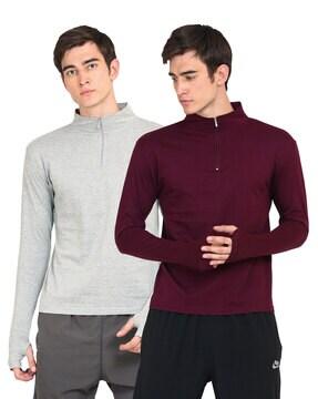 pack of 2 henley-neck t-shirts with zip & thumb hole