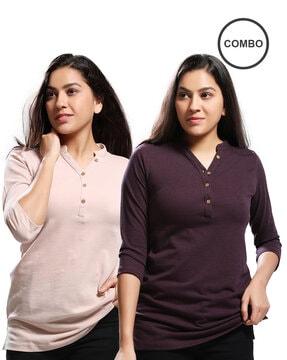 pack of 2 henley-neck tops