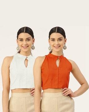 pack of 2 high-neck front open blouses