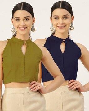 pack of 2 high-neck front open blouses