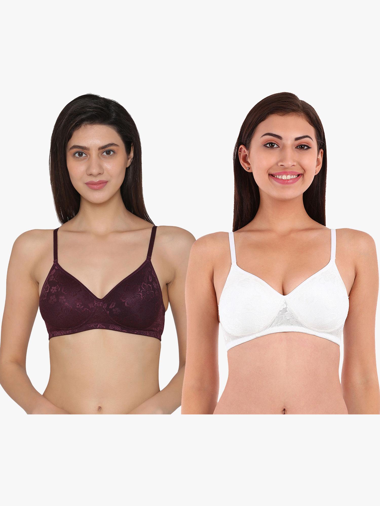 pack of 2 lace padded non-wired full coverage bra - purple & white