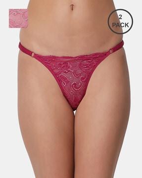 pack of 2 lace thongs with elasticated waist