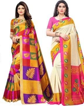 pack of 2 leaf print traditional sarees