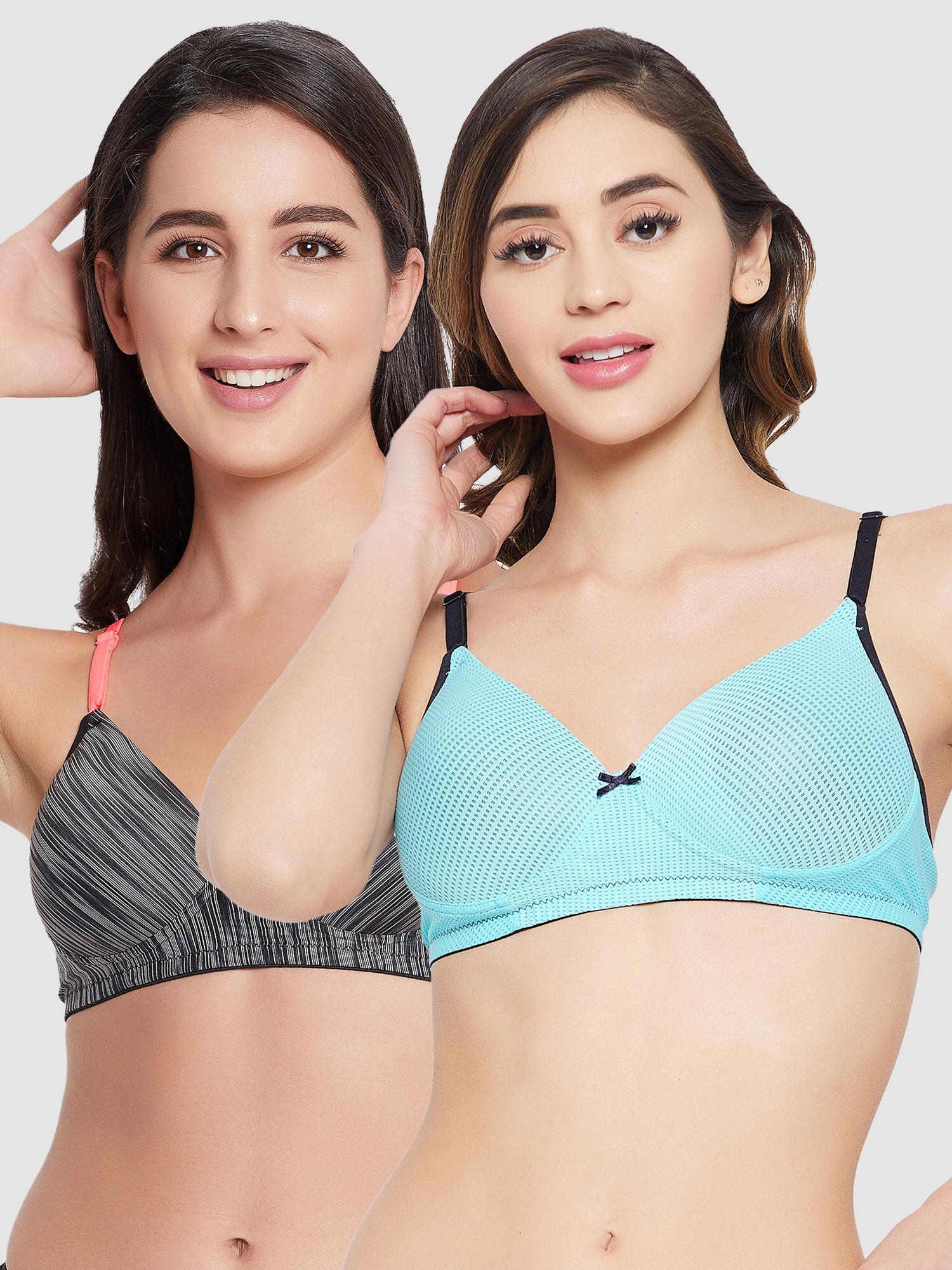 pack of 2 level 1 push-up padded non-wired demi cup t-shirt bra - blue