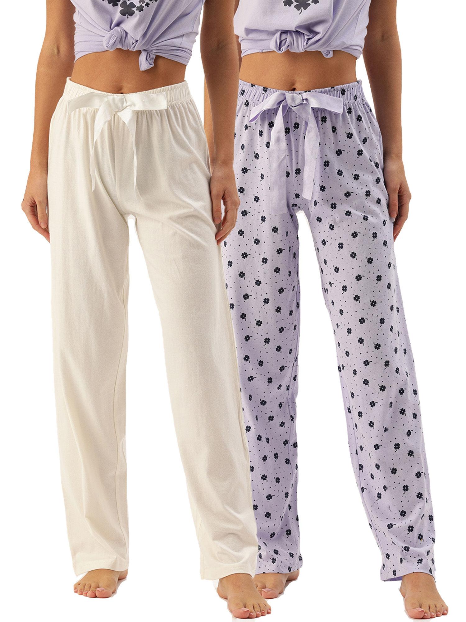 pack of 2 lounge pants - aop lavender + solid snow white