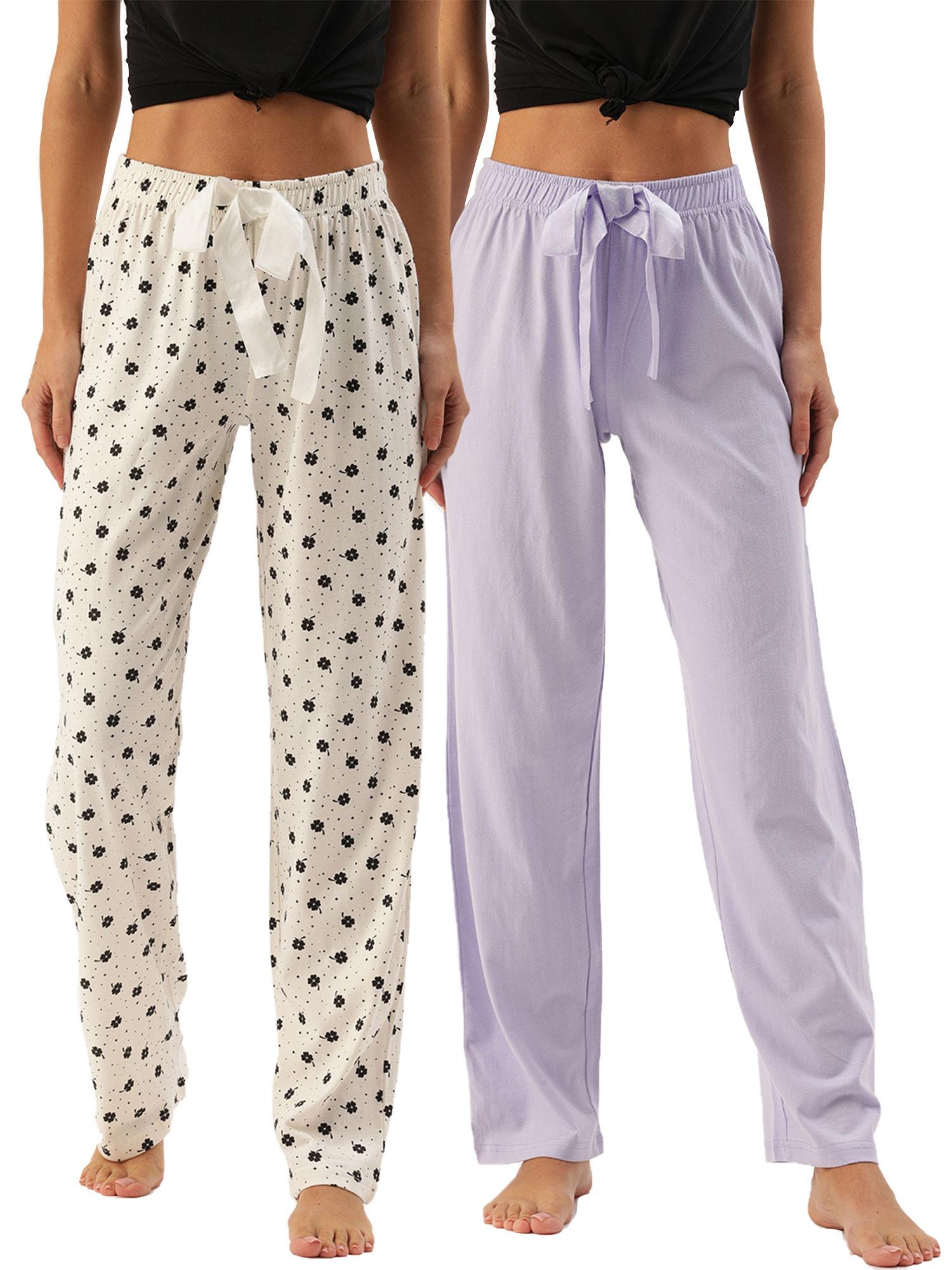 pack of 2 lounge pants - aop snow white + solid lavender
