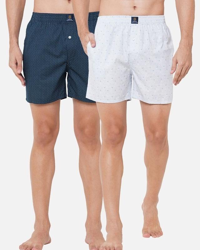 pack of 2 men's blue & white all over printed boxers