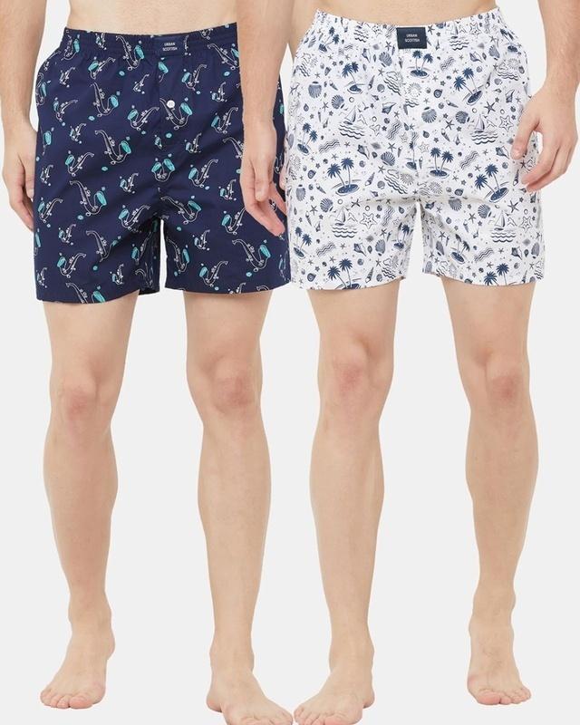 pack of 2 men's blue & white all over printed boxers