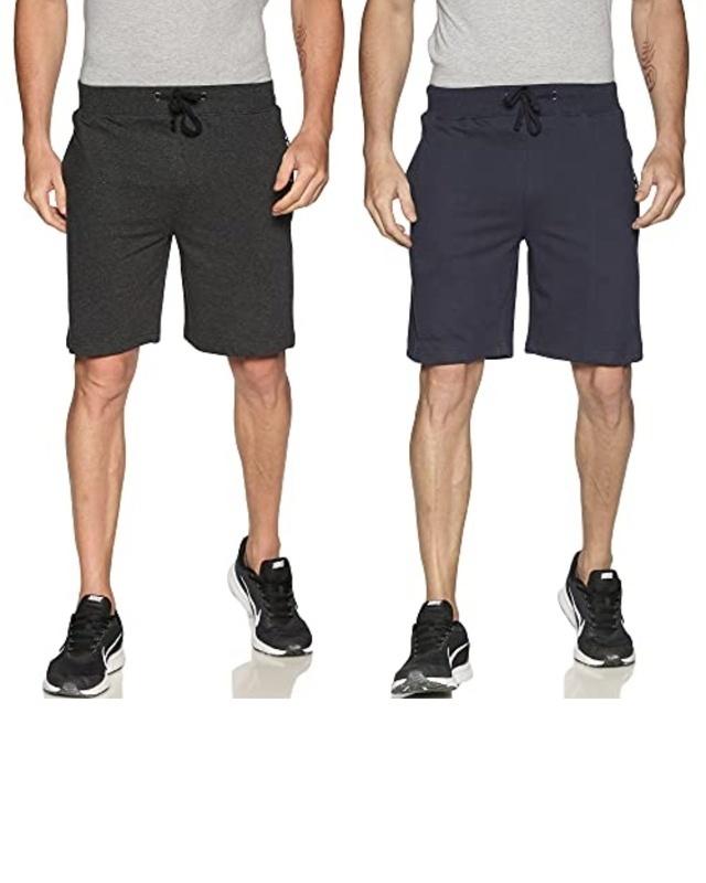 pack of 2 men's blue regular cotton casual shorts