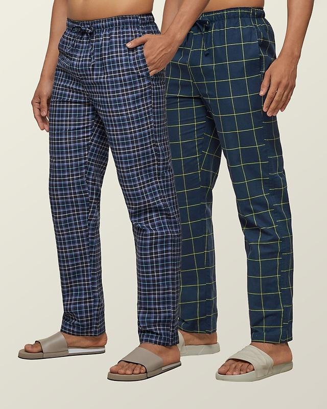 pack of 2 men's blue super combed checkered pyjamas