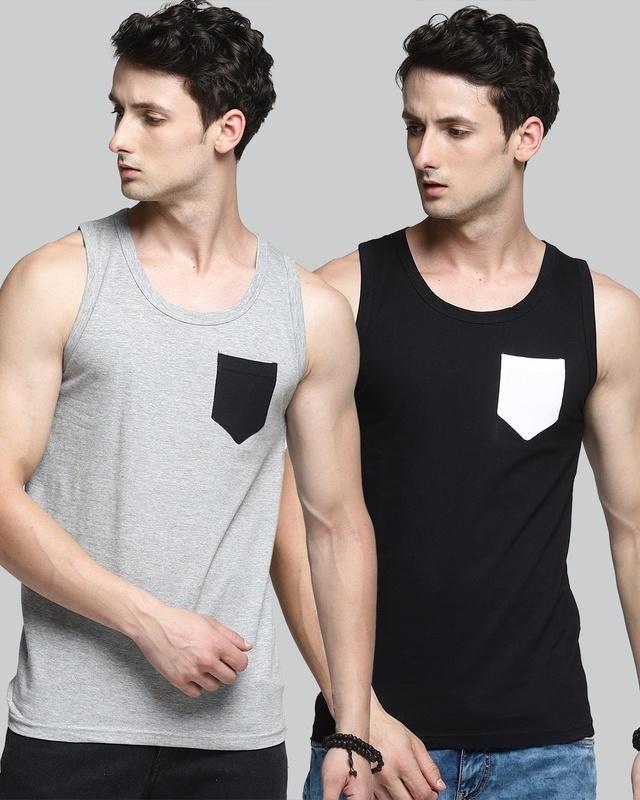 pack of 2 men's grey & black color block vest