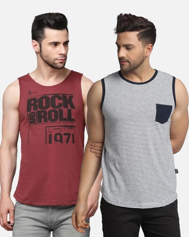 pack of 2 men's grey & maroon printed slim fit vest