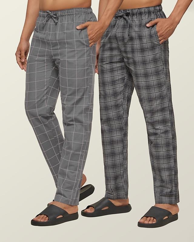 pack of 2 men's grey super combed cotton checkered pyjama