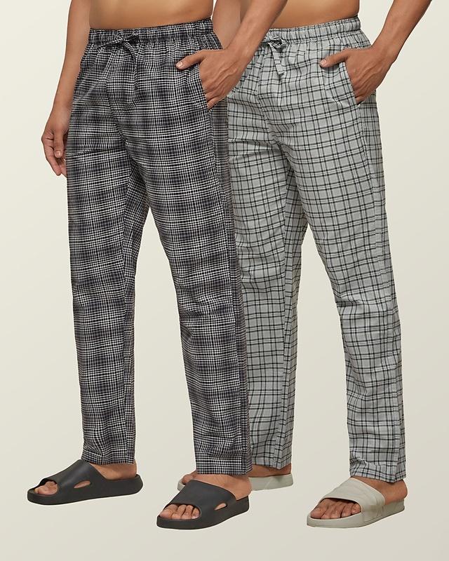 pack of 2 men's grey super combed cotton checkered pyjama