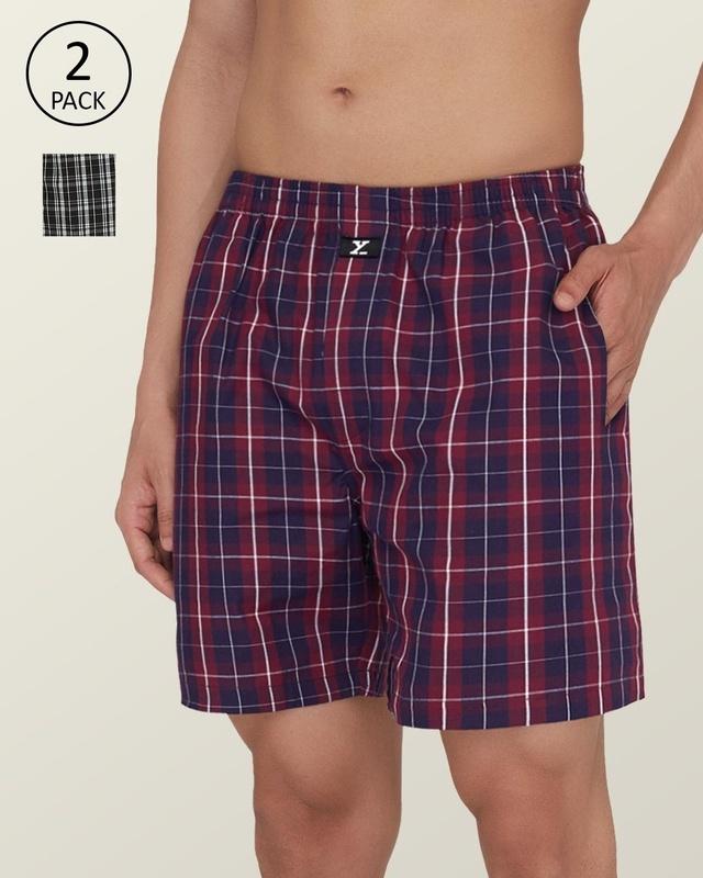 pack of 2 men's maroon & black checked relaxed fit boxers