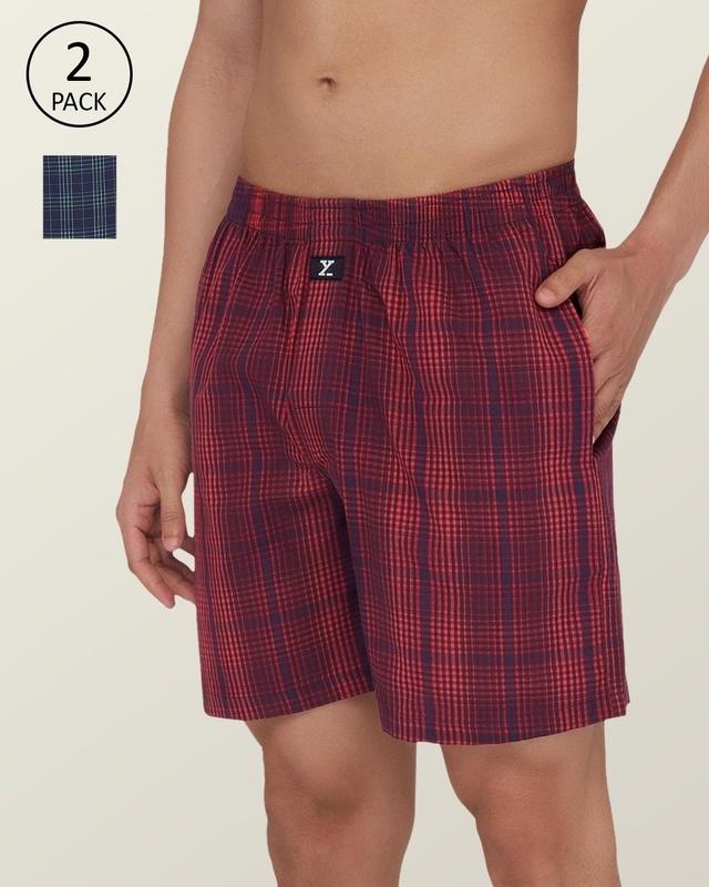 pack of 2 men's maroon & blue checked relaxed fit boxers
