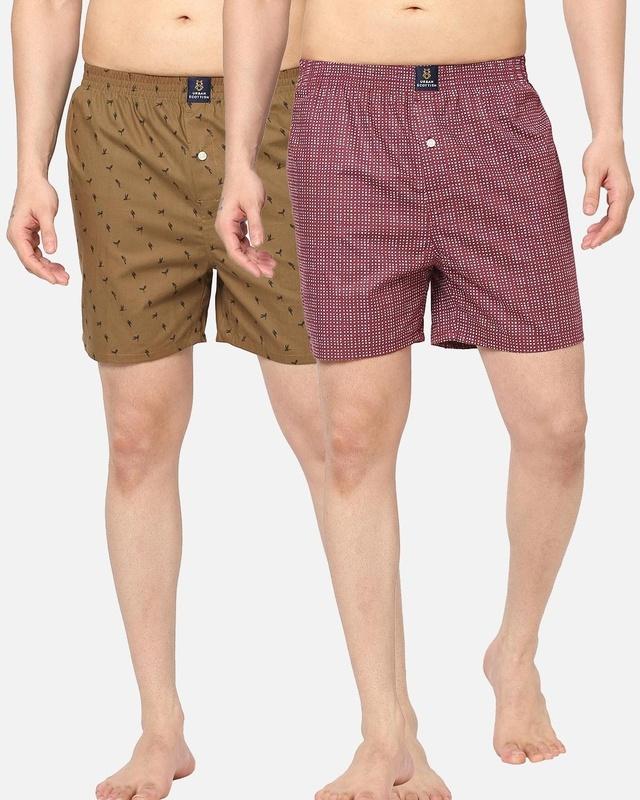 pack of 2 men's maroon & brown all over printed boxers