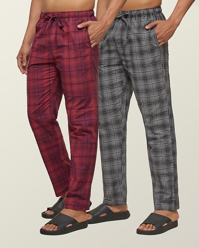 pack of 2 men's red super combed cotton checkered pyjama