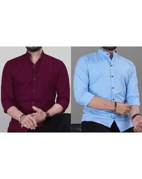 pack of 2 men's slim fit shirts with mandarin collar
