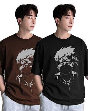 pack of 2 men graphic print loose fit crew-neck t-shirts