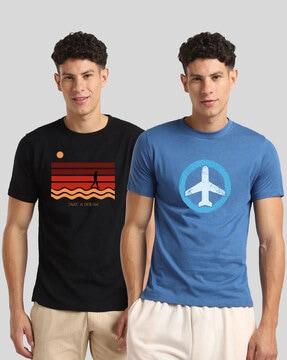 pack of 2 men graphic regular fit t-shirt with round neck