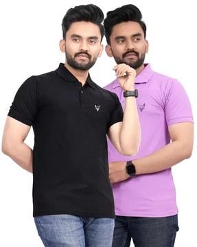 pack of 2 men logo print regular fit polo t-shirts