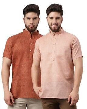 pack of 2 men regular fit short shirt kurta with mandarin collar