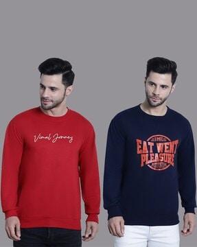 pack of 2 men regular fit typographic print sweatshirts