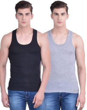 pack of 2 men solid cotton vest