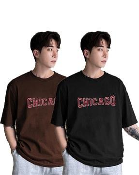 pack of 2 men typographic print loose fit crew-neck t-shirts