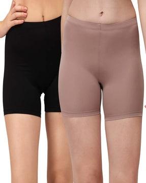 pack of 2 mid-rise soft polyamide spandex mid thigh length cycling shorts