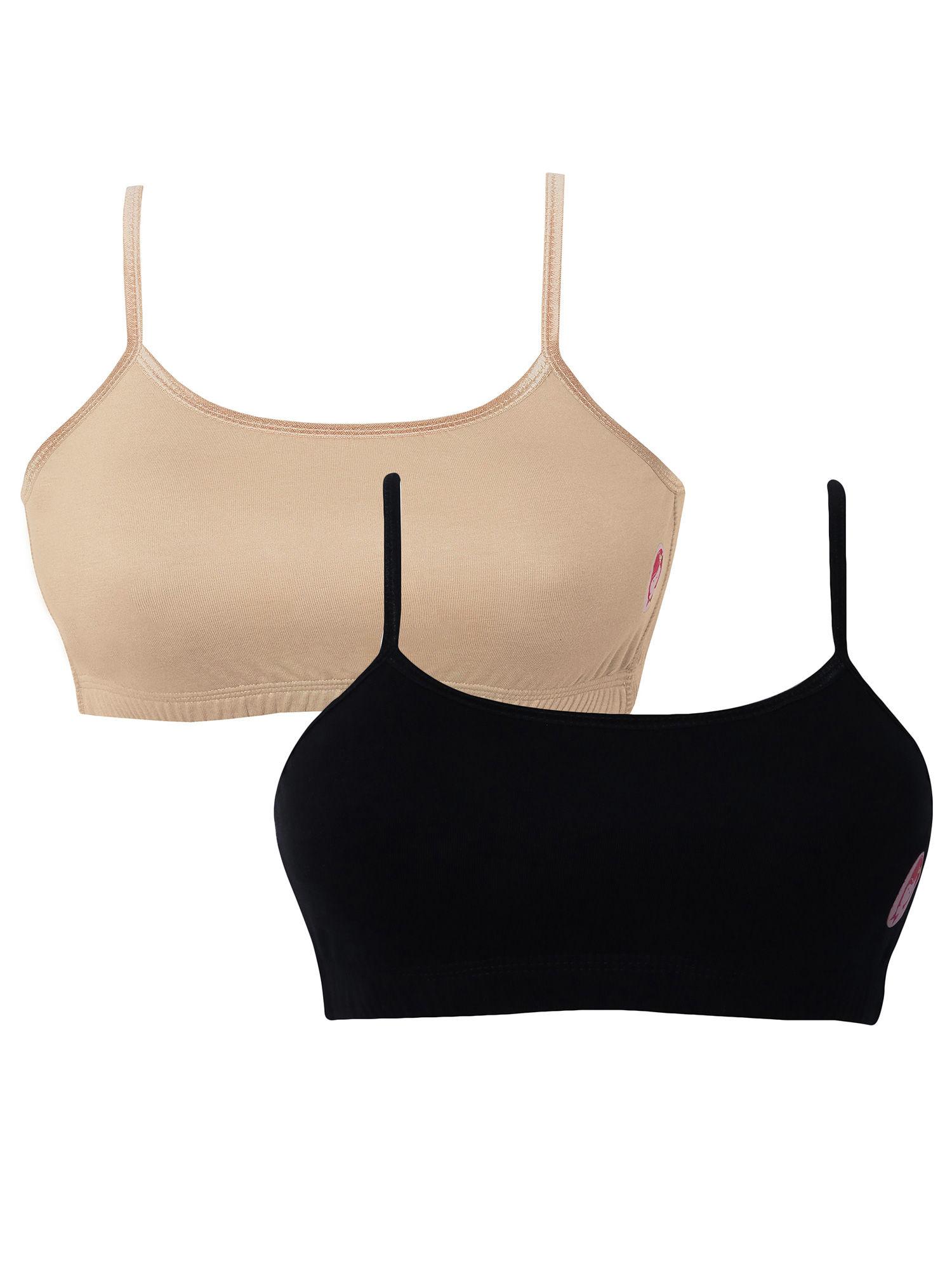 pack of 2 non padded non wired skin & black teenager bras
