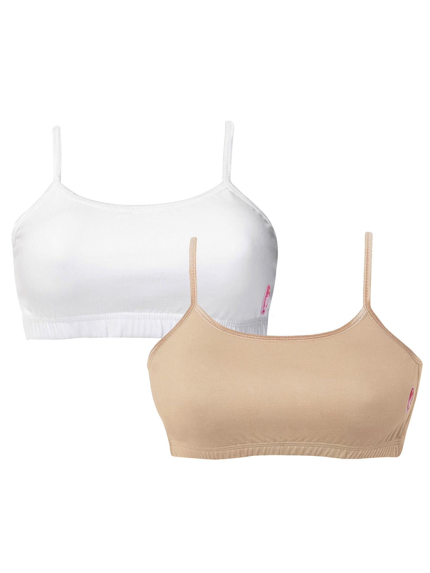 pack of 2 non padded non wired skin & white beginner bras for girls