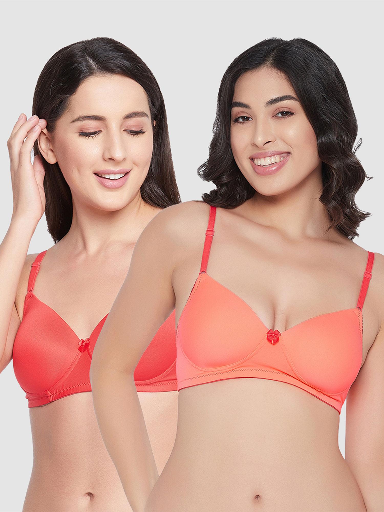 pack of 2 padded non-wired full cup t-shirt bra - orange