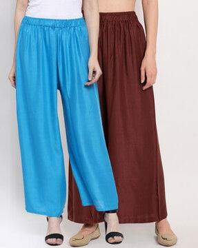 pack of 2 palazzos with elasticated waistband