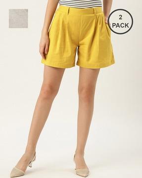 pack of 2 pleated mid-rise shorts