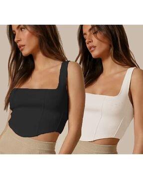 pack of 2 pleated square-neck tops